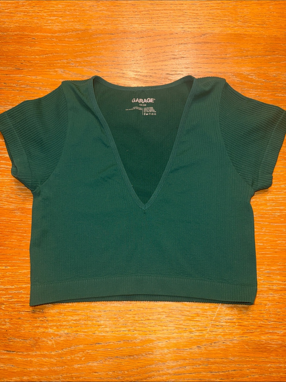Garage Forest Green Ribbed V-Neck Crop Top